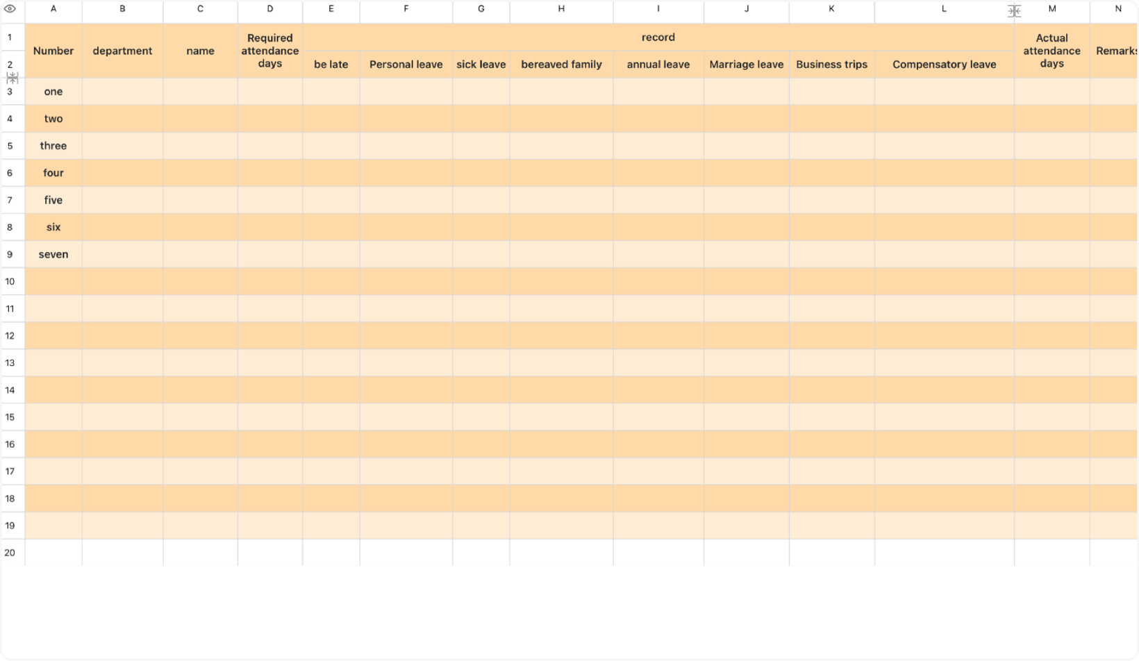 Monthly statistics of employee attendance 1